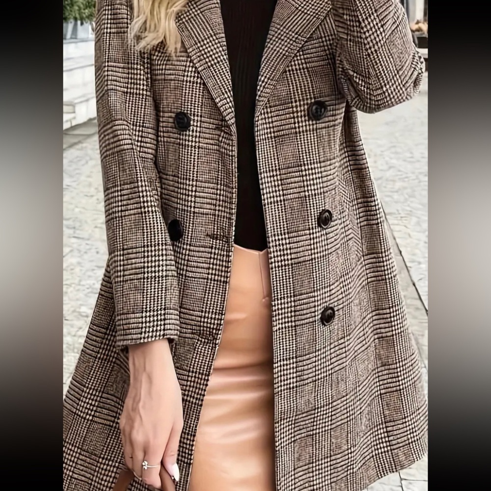 Cozy Plaid Button Up Pea Coat Jacket - Picture 4 of 5
